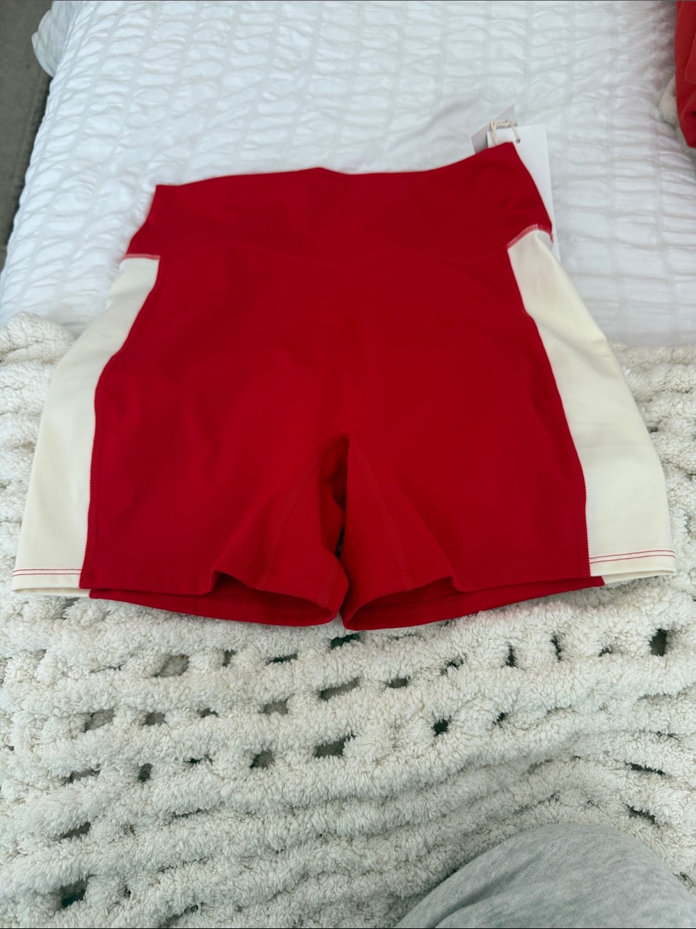 l*space Red Athletic Shorts with Cream Side Panels